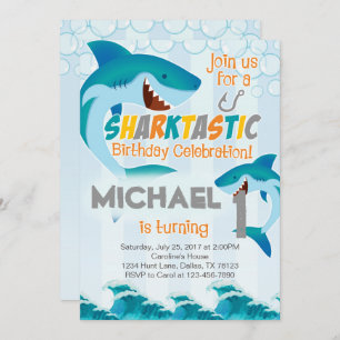 Shark Birthday Party Invitation Boy Summer