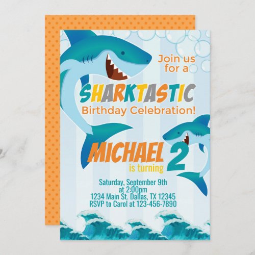 Shark Birthday Party Invitation Invite