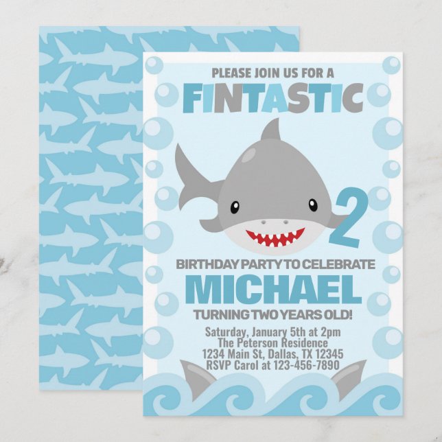 Shark Birthday Party Invitation Invite (Front/Back)