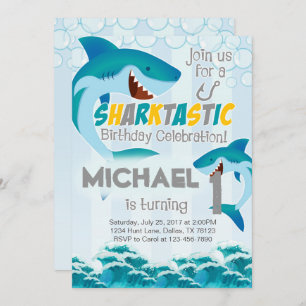Shark Birthday Party Invitation Invite Boy