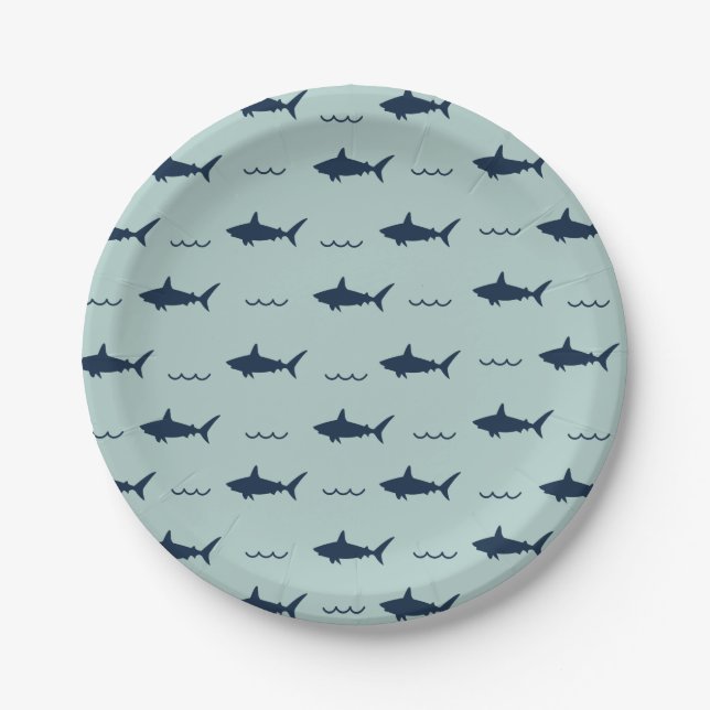 Shark birthday Party Invitation Paper Plates (Front)