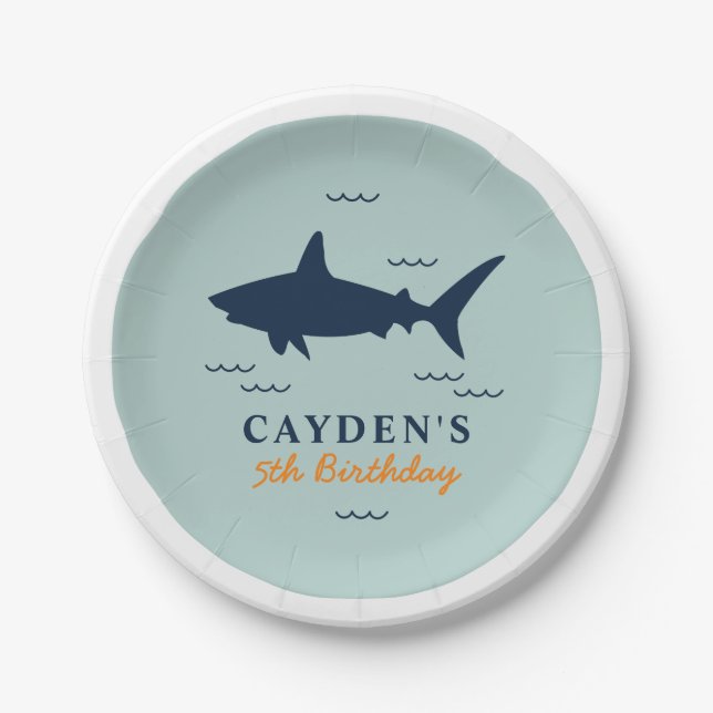 Shark birthday Party Invitation Paper Plates (Front)