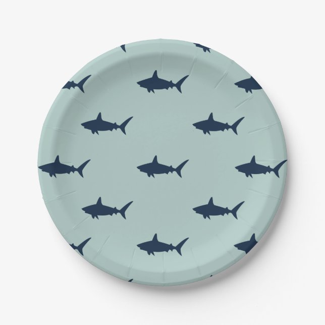 Shark birthday Party Invitation Paper Plates (Front)
