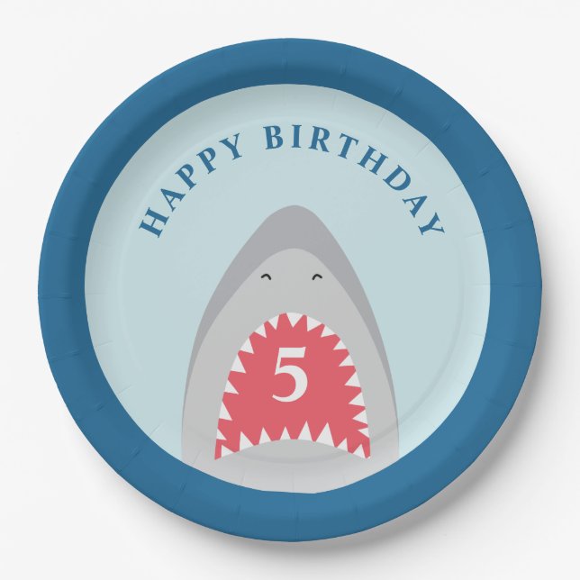 Shark birthday Party Paper Plates (Front)