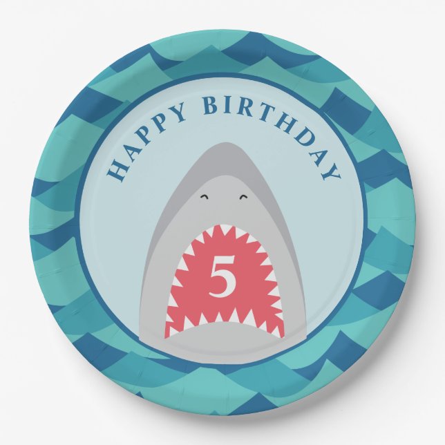 Shark birthday Party Paper Plates (Front)