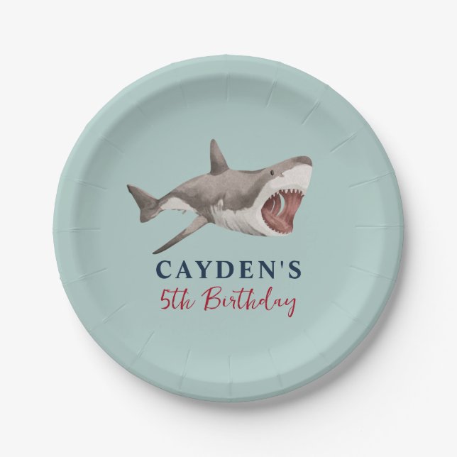 Shark birthday Party Paper Plates (Front)