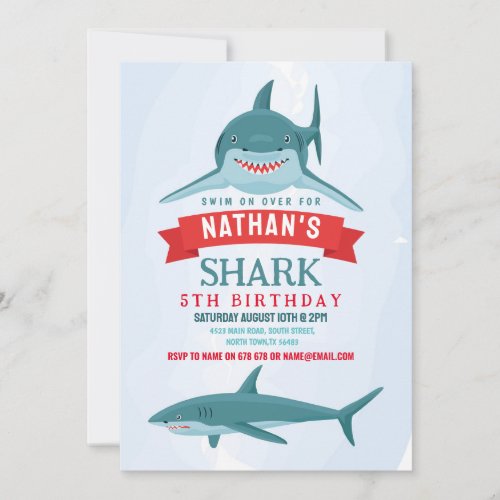 Shark Birthday Party Swimming Invitation