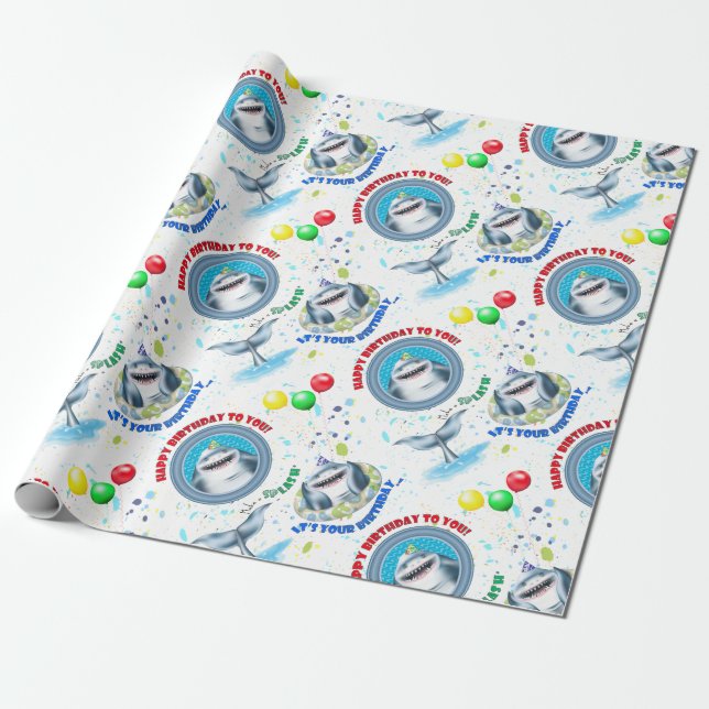 Shark Birthday Party Wrapping Paper (Unrolled)