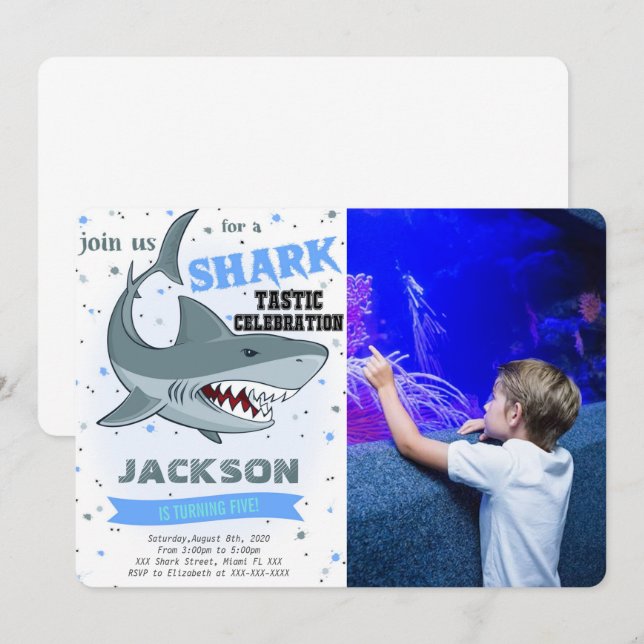 Shark Birthday Photo Invitation (Front/Back)
