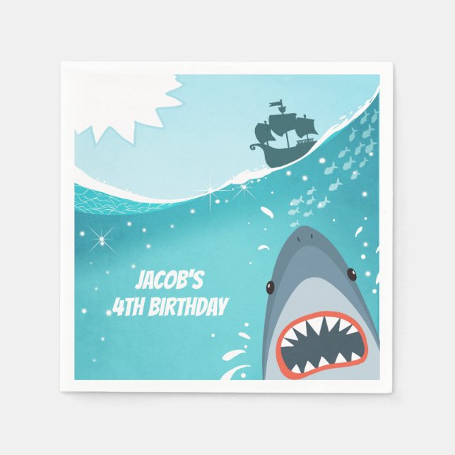 Shark Birthday Pool party boy Ocean Under the Sea Napkins (Front)