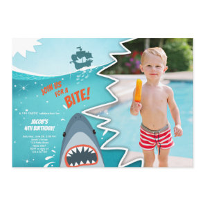 Shark Birthday Pool party boy Shark Bite Bait Swim Invitation