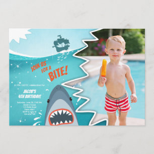 Shark Birthday Pool party boy Shark Bite Bait Swim Invitation