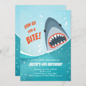 Shark Birthday Pool party boy Shark Bite Bait Swim Invitation (Front/Back)