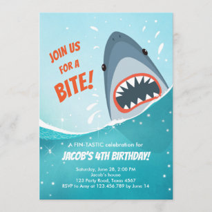 Shark Birthday Pool party boy Shark Bite Bait Swim Invitation