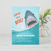 Shark Birthday Pool party boy Shark Bite Bait Swim Invitation (Standing Front)
