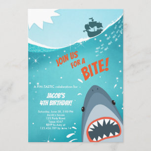 Shark Birthday Pool party boy Shark Bite Bait Swim Invitation
