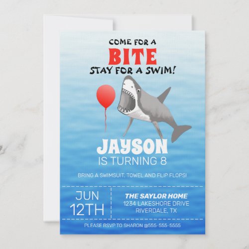 Shark Birthday Pool Party Invitation