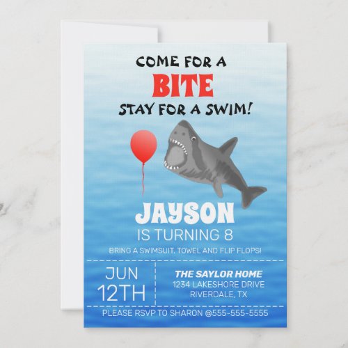Shark Birthday Pool Party Invitation