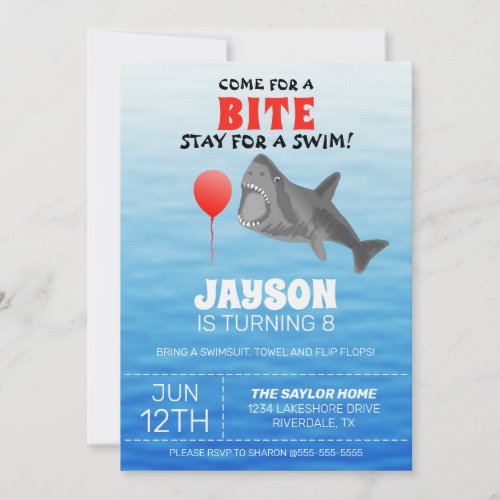 Shark Birthday Pool Party Invitation
