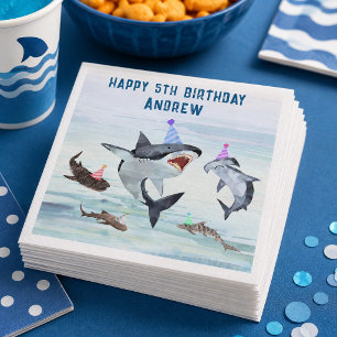 Shark Birthday Pool Party Napkins