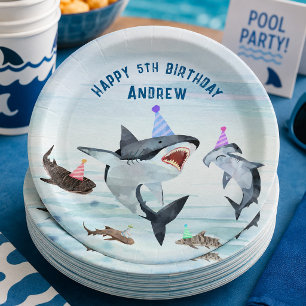 Shark Birthday Pool Party Paper Plates