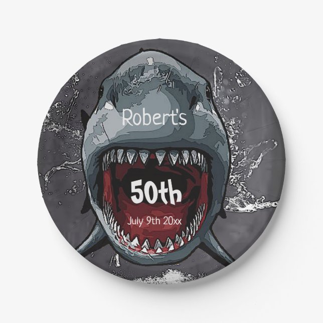 Shark Birthday, Shark Attack, Paper Plates (Front)