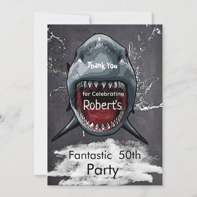 Shark Birthday Shark Attack, Thank You Card (Front)