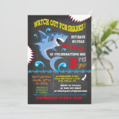 Shark Birthday Swimming Party Invitations (Standing Front)