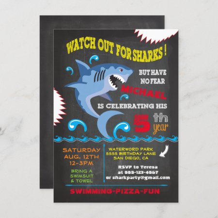 Shark Birthday Swimming Party Invitations