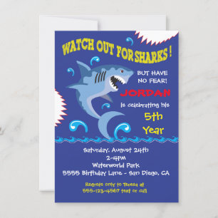 Shark Birthday Swimming Pool Party Invitations