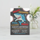 Shark Birthday Swimming Pool Party Invitations (Standing Front)