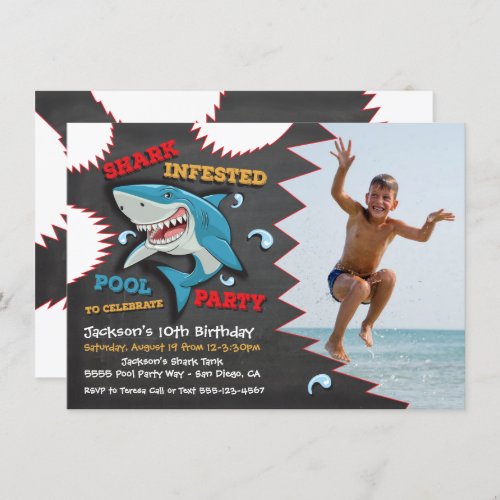 Shark Birthday Swimming Pool Party Invitations