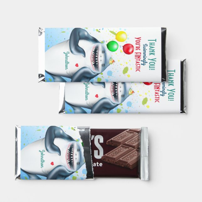 Shark Birthday Thank You Hershey Bar Favors (Front)