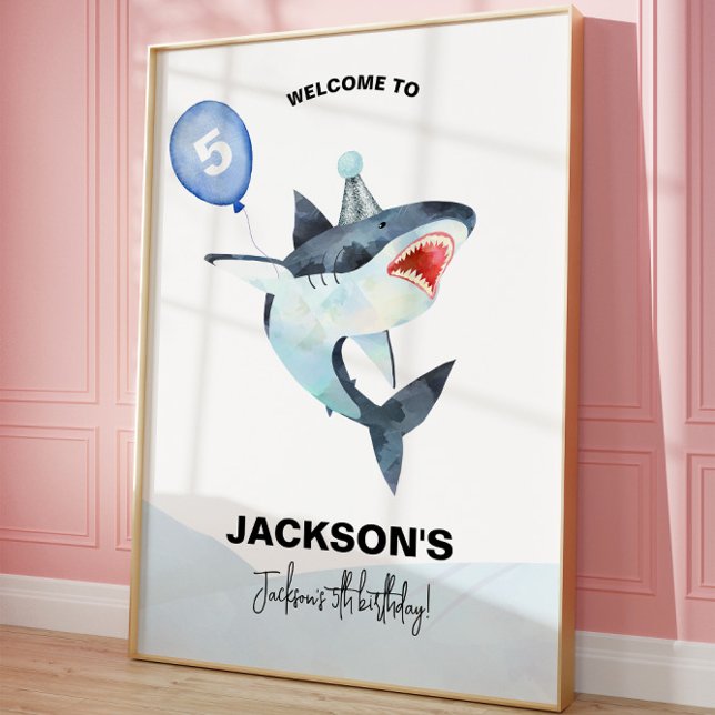 Shark Birthday Welcome sign, ANY AGE Foam Board (Shark party welcome sign)