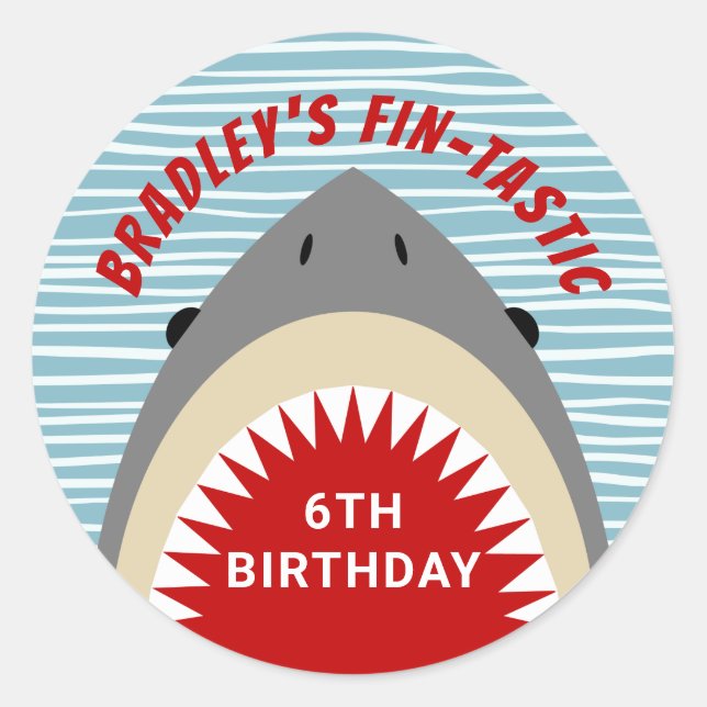 Shark Bite Any Age Birthday Party Classic Round Sticker (Front)