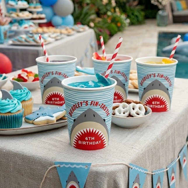 Shark Bite Any Age Birthday Party Paper Cups (Creator Uploaded)