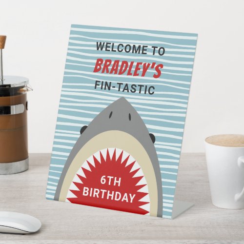 Shark Bite Any Age Birthday Party Welcome Pedestal Sign