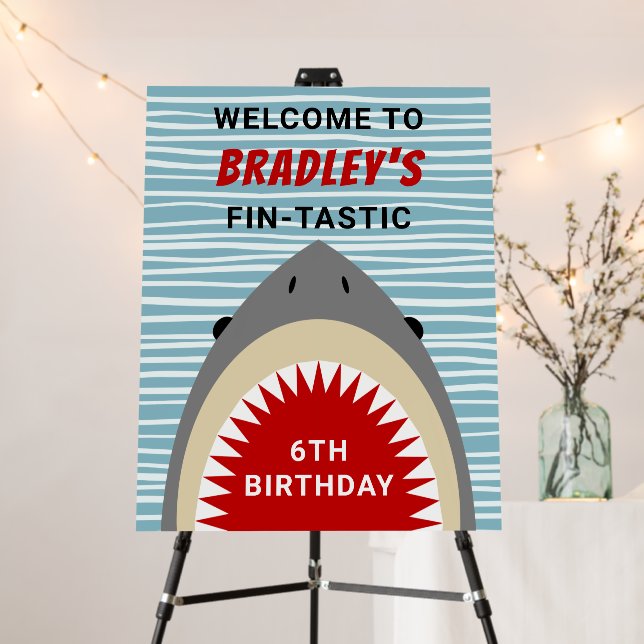 Shark Bite Any Age Birthday Party Welcome Sign (In Situ (Stand))