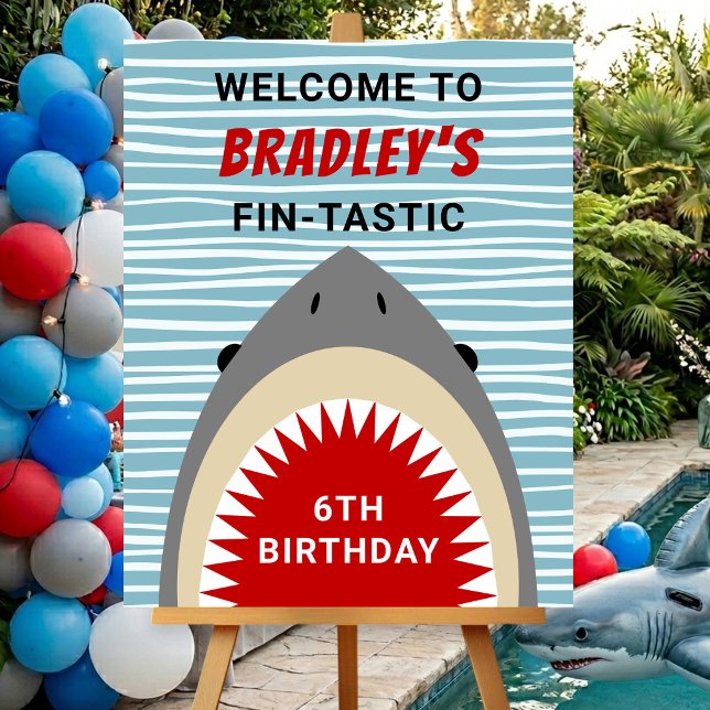 Shark Bite Any Age Birthday Party Welcome Sign (Creator Uploaded)