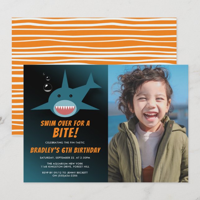 Shark Bite Any Age Birthday Photo Invitation (Front/Back)