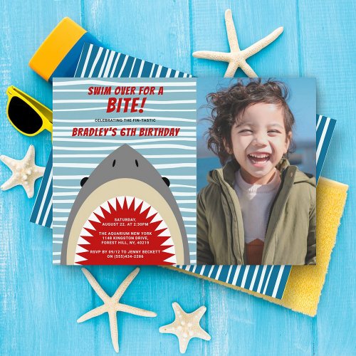 Shark Bite Any Age Birthday Photo Invitation