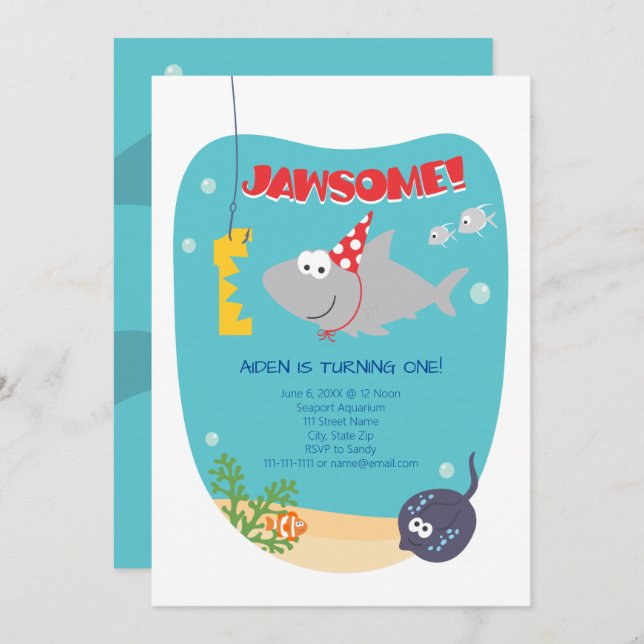 Shark Bite First Birthday Invitation (Front/Back)