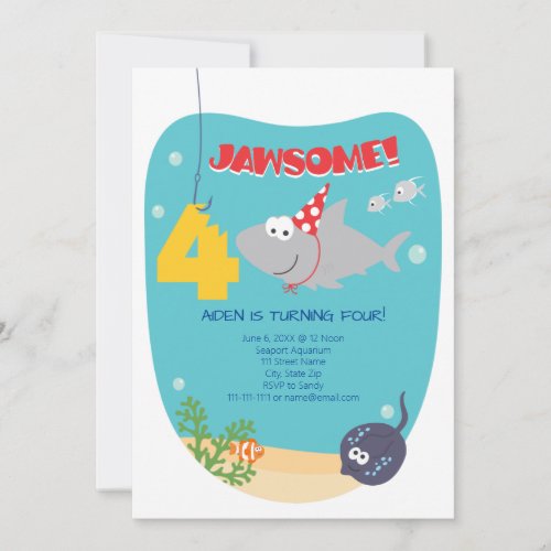 Shark Bite Fourth Birthday Invitation