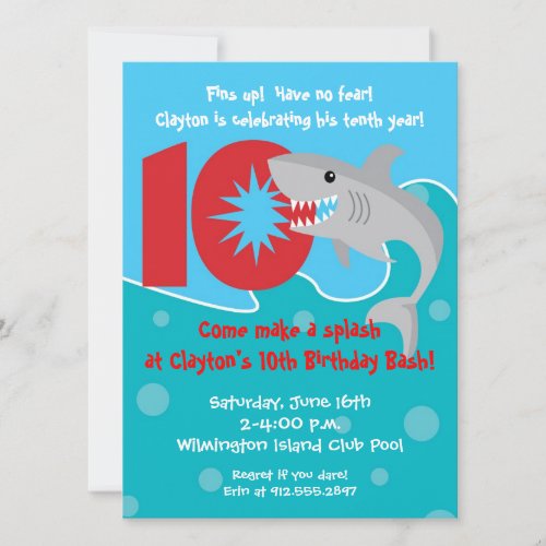 Shark Bite Invite_ 10th Birthday Party Invitation