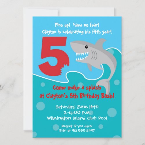 Shark Bite Invite_ 5th Birthday Party Invitation