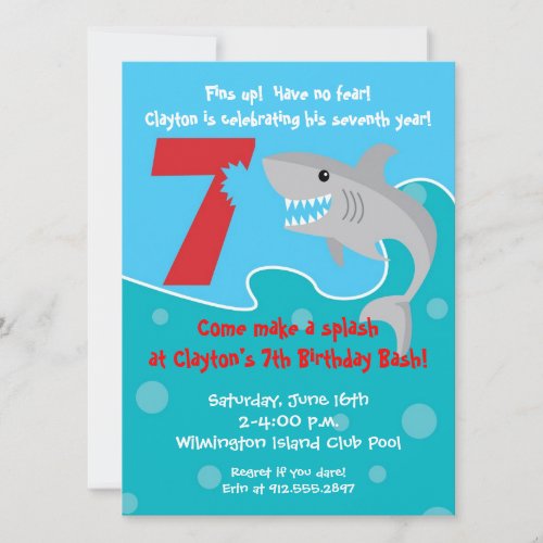 Shark Bite Invite_ 7th Birthday Party Invitation