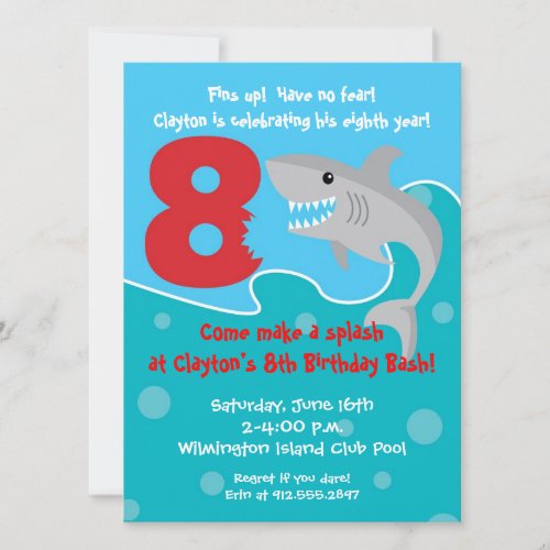 Shark Bite Invite_ 8th Birthday Party Invitation