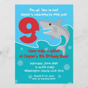 Shark Bite Invite- 9th Birthday Party Invitation