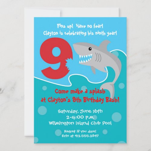 Shark Bite Invite_ 9th Birthday Party Invitation