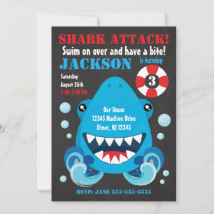 Shark Bite Pool Party Birthday Invitation